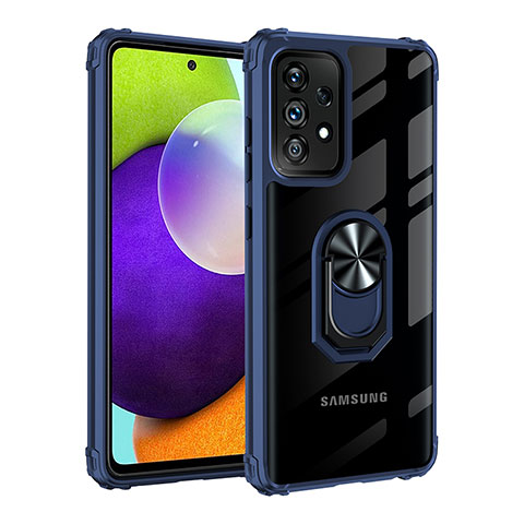 Funda Bumper Silicona y Plastico Mate Carcasa con Magnetico Anillo de dedo Soporte MQ2 para Samsung Galaxy A52 5G Azul