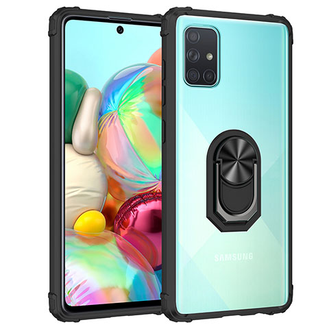 Funda Bumper Silicona y Plastico Mate Carcasa con Magnetico Anillo de dedo Soporte MQ2 para Samsung Galaxy A71 5G Negro