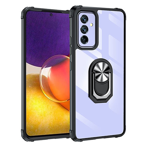 Funda Bumper Silicona y Plastico Mate Carcasa con Magnetico Anillo de dedo Soporte MQ2 para Samsung Galaxy A82 5G Plata y Negro