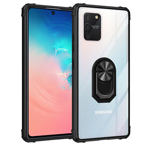 Funda Bumper Silicona y Plastico Mate Carcasa con Magnetico Anillo de dedo Soporte MQ2 para Samsung Galaxy A91 Negro