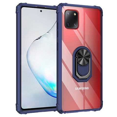 Funda Bumper Silicona y Plastico Mate Carcasa con Magnetico Anillo de dedo Soporte MQ2 para Samsung Galaxy M60s Azul