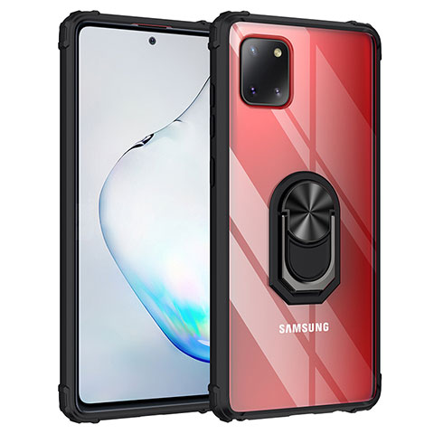 Funda Bumper Silicona y Plastico Mate Carcasa con Magnetico Anillo de dedo Soporte MQ2 para Samsung Galaxy M60s Negro