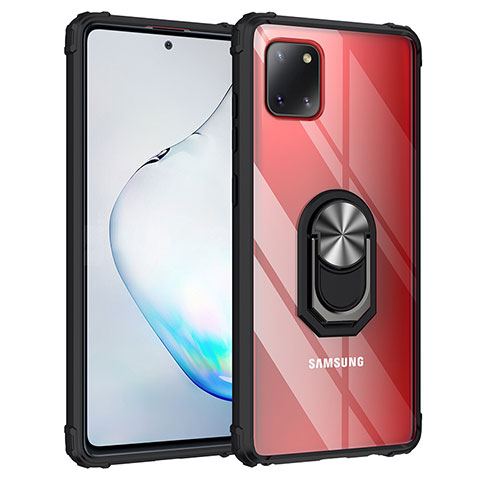 Funda Bumper Silicona y Plastico Mate Carcasa con Magnetico Anillo de dedo Soporte MQ2 para Samsung Galaxy M60s Plata y Negro