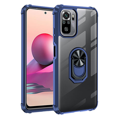 Funda Bumper Silicona y Plastico Mate Carcasa con Magnetico Anillo de dedo Soporte MQ2 para Xiaomi Poco M5S Azul