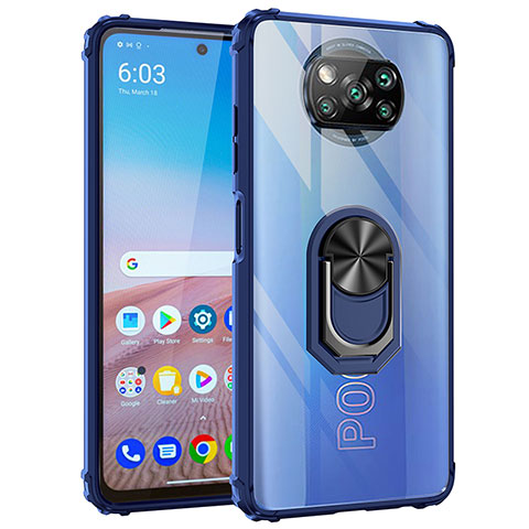 Funda Bumper Silicona y Plastico Mate Carcasa con Magnetico Anillo de dedo Soporte MQ2 para Xiaomi Poco X3 Azul