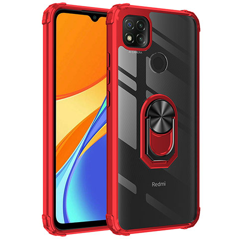 Funda Bumper Silicona y Plastico Mate Carcasa con Magnetico Anillo de dedo Soporte MQ2 para Xiaomi Redmi 10A 4G Rojo