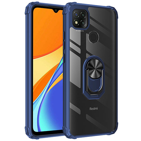 Funda Bumper Silicona y Plastico Mate Carcasa con Magnetico Anillo de dedo Soporte MQ2 para Xiaomi Redmi 9 Activ Azul