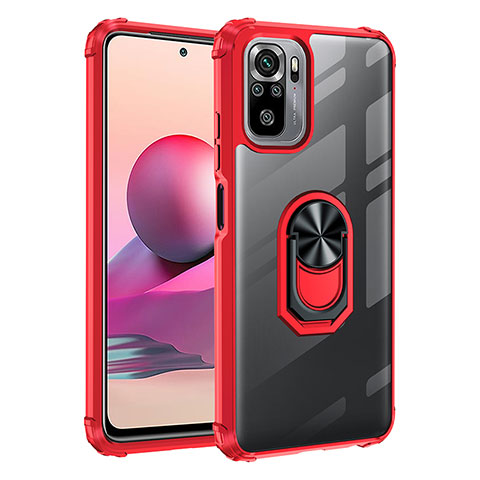 Funda Bumper Silicona y Plastico Mate Carcasa con Magnetico Anillo de dedo Soporte MQ2 para Xiaomi Redmi Note 10 4G Rojo