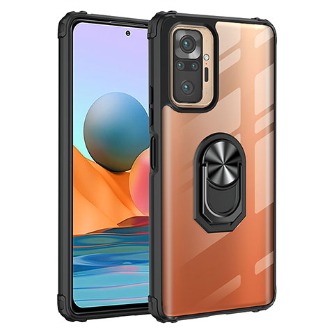 Funda Bumper Silicona y Plastico Mate Carcasa con Magnetico Anillo de dedo Soporte MQ2 para Xiaomi Redmi Note 10 Pro 4G Negro