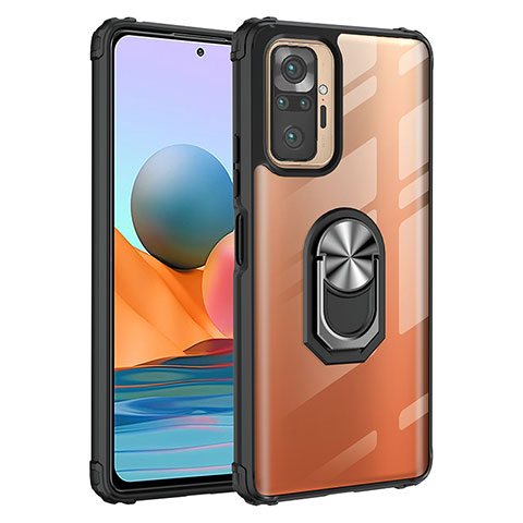 Funda Bumper Silicona y Plastico Mate Carcasa con Magnetico Anillo de dedo Soporte MQ2 para Xiaomi Redmi Note 10 Pro 4G Plata y Negro