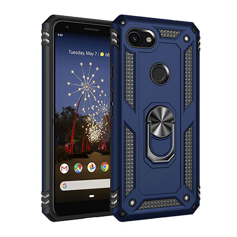 Funda Bumper Silicona y Plastico Mate Carcasa con Magnetico Anillo de dedo Soporte MQ3 para Google Pixel 3a XL Azul