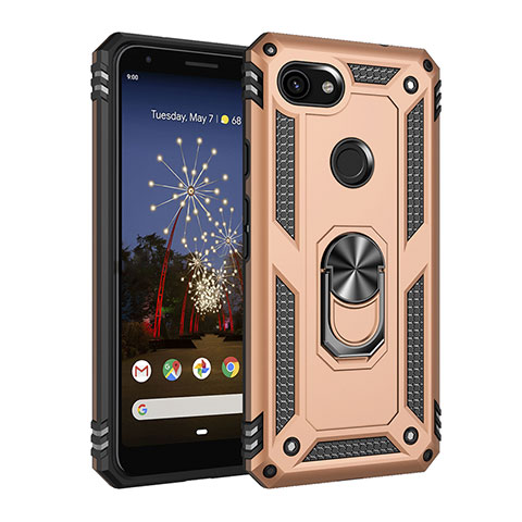 Funda Bumper Silicona y Plastico Mate Carcasa con Magnetico Anillo de dedo Soporte MQ3 para Google Pixel 3a XL Oro