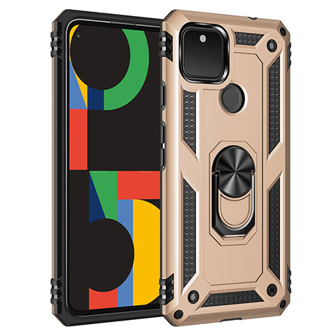 Funda Bumper Silicona y Plastico Mate Carcasa con Magnetico Anillo de dedo Soporte MQ3 para Google Pixel 4a 5G Oro