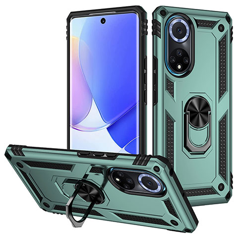 Funda Bumper Silicona y Plastico Mate Carcasa con Magnetico Anillo de dedo Soporte MQ3 para Huawei Honor 50 5G Verde