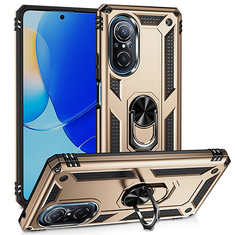 Funda Bumper Silicona y Plastico Mate Carcasa con Magnetico Anillo de dedo Soporte MQ3 para Huawei Honor 50 SE 5G Oro