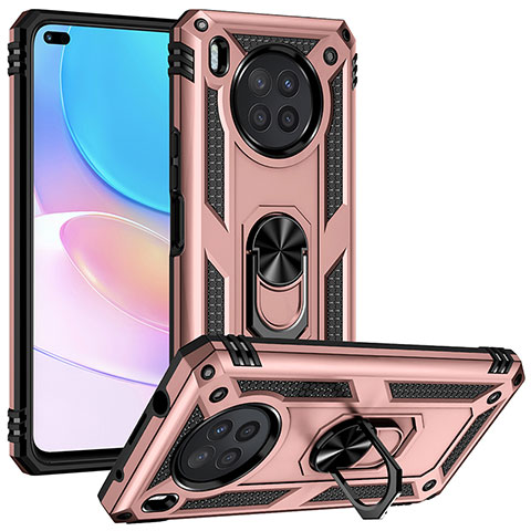 Funda Bumper Silicona y Plastico Mate Carcasa con Magnetico Anillo de dedo Soporte MQ3 para Huawei Nova 8i Oro Rosa