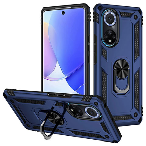 Funda Bumper Silicona y Plastico Mate Carcasa con Magnetico Anillo de dedo Soporte MQ3 para Huawei Nova 9 Azul