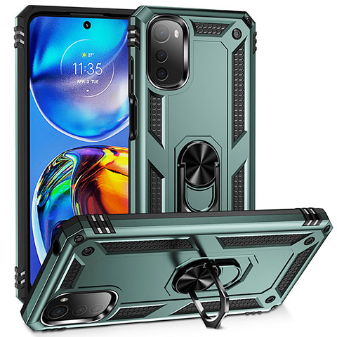 Funda Bumper Silicona y Plastico Mate Carcasa con Magnetico Anillo de dedo Soporte MQ3 para Motorola Moto E32 Menta Verde