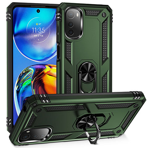 Funda Bumper Silicona y Plastico Mate Carcasa con Magnetico Anillo de dedo Soporte MQ3 para Motorola Moto E32 Verde