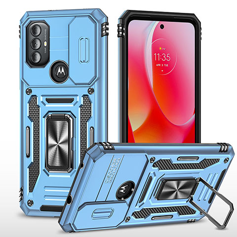 Funda Bumper Silicona y Plastico Mate Carcasa con Magnetico Anillo de dedo Soporte MQ3 para Motorola Moto G Play (2023) Azul Claro