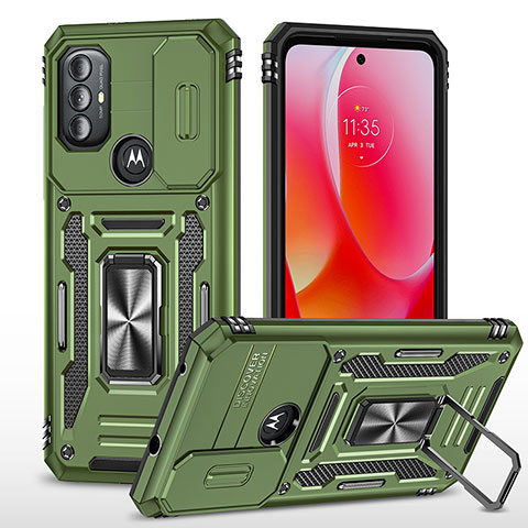 Funda Bumper Silicona y Plastico Mate Carcasa con Magnetico Anillo de dedo Soporte MQ3 para Motorola Moto G Play (2023) Verde Noche