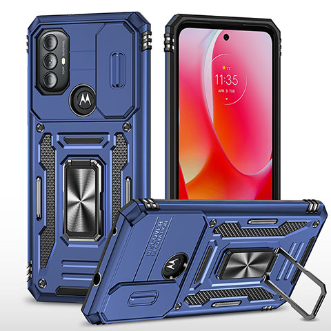 Funda Bumper Silicona y Plastico Mate Carcasa con Magnetico Anillo de dedo Soporte MQ3 para Motorola Moto G Play Gen 2 Azul