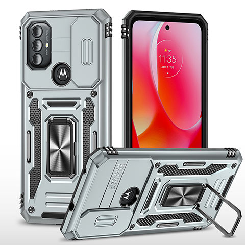 Funda Bumper Silicona y Plastico Mate Carcasa con Magnetico Anillo de dedo Soporte MQ3 para Motorola Moto G Power (2022) Gris