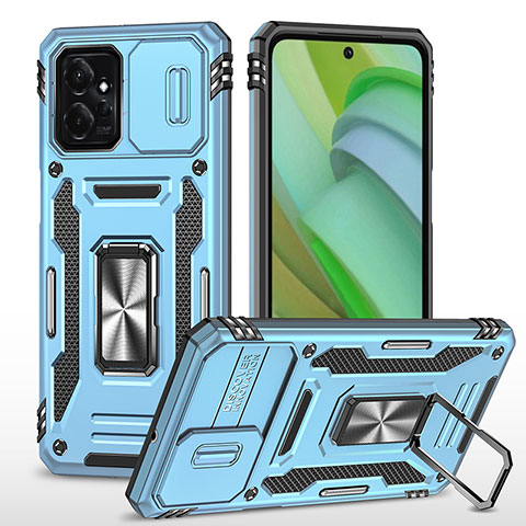 Funda Bumper Silicona y Plastico Mate Carcasa con Magnetico Anillo de dedo Soporte MQ3 para Motorola Moto G Power 5G (2023) Azul Claro