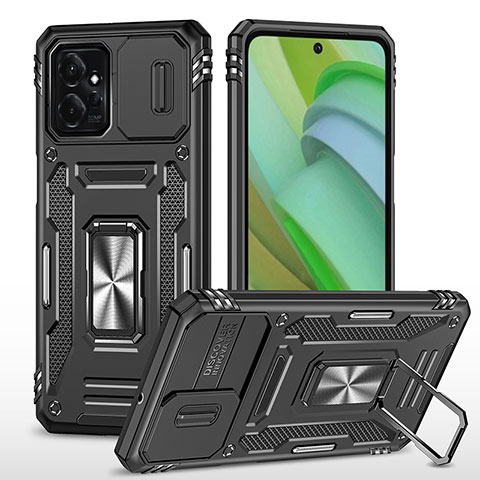 Funda Bumper Silicona y Plastico Mate Carcasa con Magnetico Anillo de dedo Soporte MQ3 para Motorola Moto G Power 5G (2023) Negro