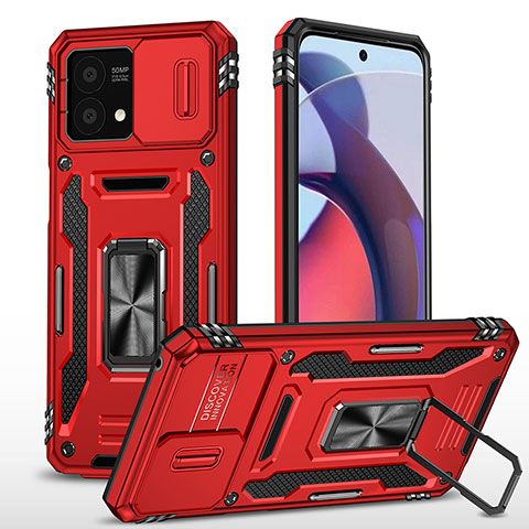 Funda Bumper Silicona y Plastico Mate Carcasa con Magnetico Anillo de dedo Soporte MQ3 para Motorola Moto G Stylus (2023) 4G Rojo