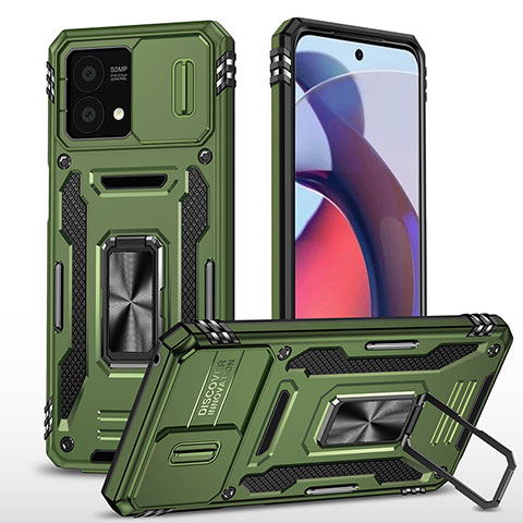 Funda Bumper Silicona y Plastico Mate Carcasa con Magnetico Anillo de dedo Soporte MQ3 para Motorola Moto G Stylus (2023) 5G Verde