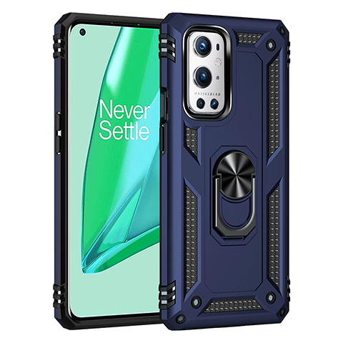 Funda Bumper Silicona y Plastico Mate Carcasa con Magnetico Anillo de dedo Soporte MQ3 para OnePlus 9 Pro 5G Azul