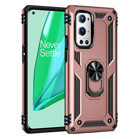 Funda Bumper Silicona y Plastico Mate Carcasa con Magnetico Anillo de dedo Soporte MQ3 para OnePlus 9 Pro 5G Oro Rosa