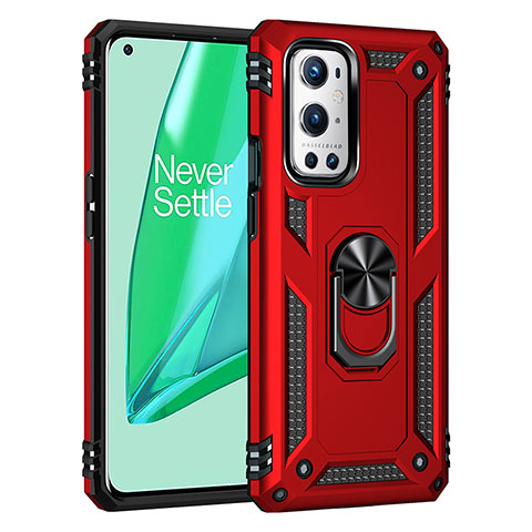 Funda Bumper Silicona y Plastico Mate Carcasa con Magnetico Anillo de dedo Soporte MQ3 para OnePlus 9 Pro 5G Rojo