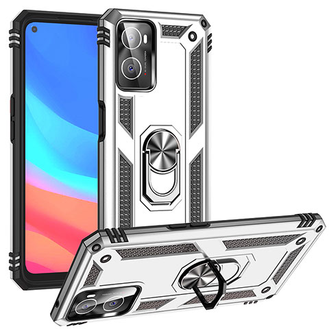 Funda Bumper Silicona y Plastico Mate Carcasa con Magnetico Anillo de dedo Soporte MQ3 para Oppo A36 Plata