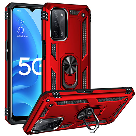 Funda Bumper Silicona y Plastico Mate Carcasa con Magnetico Anillo de dedo Soporte MQ3 para Oppo A53s 5G Rojo