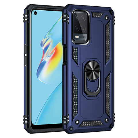 Funda Bumper Silicona y Plastico Mate Carcasa con Magnetico Anillo de dedo Soporte MQ3 para Oppo A54 4G Azul