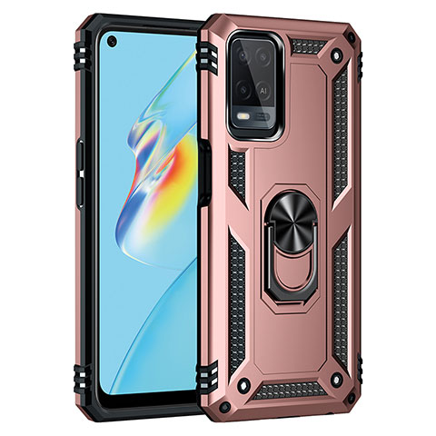 Funda Bumper Silicona y Plastico Mate Carcasa con Magnetico Anillo de dedo Soporte MQ3 para Oppo A54 4G Oro Rosa