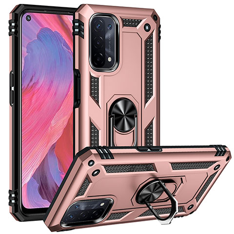 Funda Bumper Silicona y Plastico Mate Carcasa con Magnetico Anillo de dedo Soporte MQ3 para Oppo A54 5G Oro Rosa