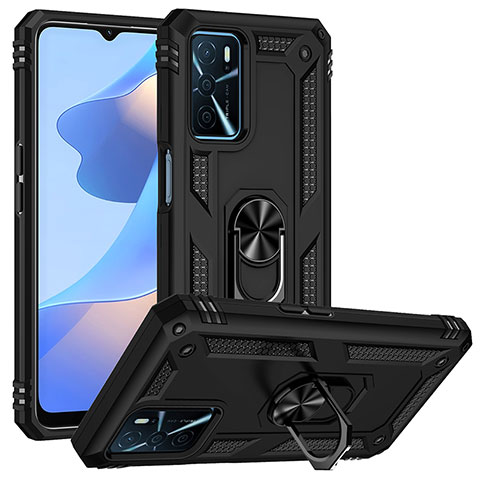 Funda Bumper Silicona y Plastico Mate Carcasa con Magnetico Anillo de dedo Soporte MQ3 para Oppo A54s Negro