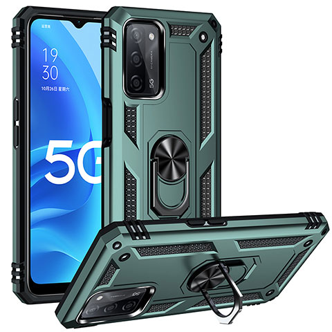 Funda Bumper Silicona y Plastico Mate Carcasa con Magnetico Anillo de dedo Soporte MQ3 para Oppo A56 5G Verde