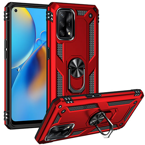 Funda Bumper Silicona y Plastico Mate Carcasa con Magnetico Anillo de dedo Soporte MQ3 para Oppo A74 4G Rojo