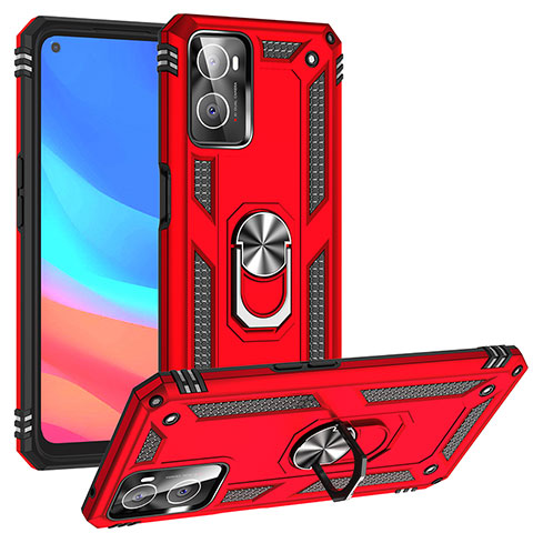 Funda Bumper Silicona y Plastico Mate Carcasa con Magnetico Anillo de dedo Soporte MQ3 para Oppo A76 Rojo