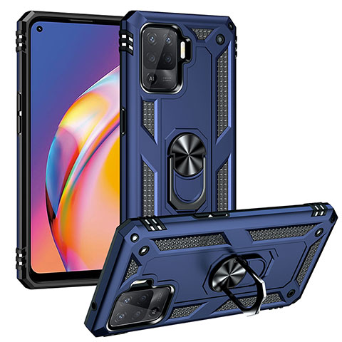 Funda Bumper Silicona y Plastico Mate Carcasa con Magnetico Anillo de dedo Soporte MQ3 para Oppo A94 4G Azul