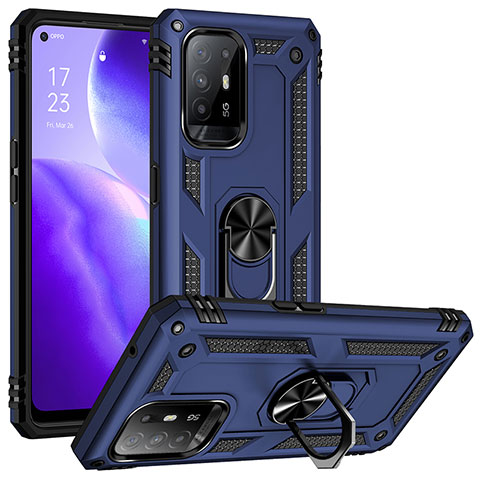 Funda Bumper Silicona y Plastico Mate Carcasa con Magnetico Anillo de dedo Soporte MQ3 para Oppo A94 5G Azul