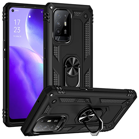 Funda Bumper Silicona y Plastico Mate Carcasa con Magnetico Anillo de dedo Soporte MQ3 para Oppo A94 5G Negro