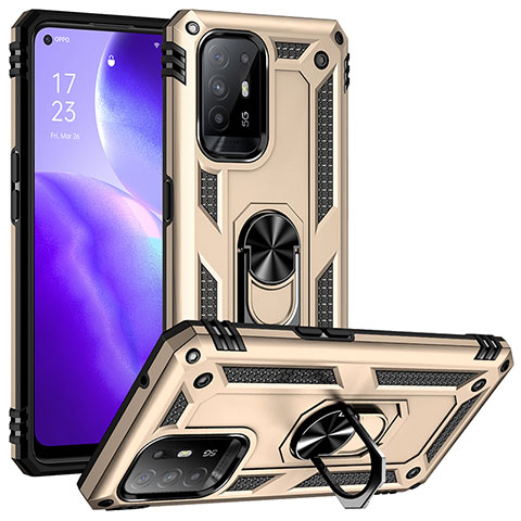 Funda Bumper Silicona y Plastico Mate Carcasa con Magnetico Anillo de dedo Soporte MQ3 para Oppo A94 5G Oro