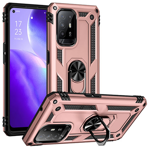 Funda Bumper Silicona y Plastico Mate Carcasa con Magnetico Anillo de dedo Soporte MQ3 para Oppo A94 5G Oro Rosa