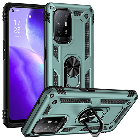 Funda Bumper Silicona y Plastico Mate Carcasa con Magnetico Anillo de dedo Soporte MQ3 para Oppo A94 5G Verde