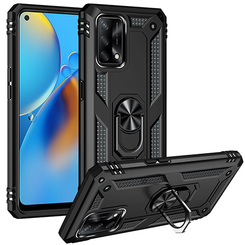 Funda Bumper Silicona y Plastico Mate Carcasa con Magnetico Anillo de dedo Soporte MQ3 para Oppo F19 Negro